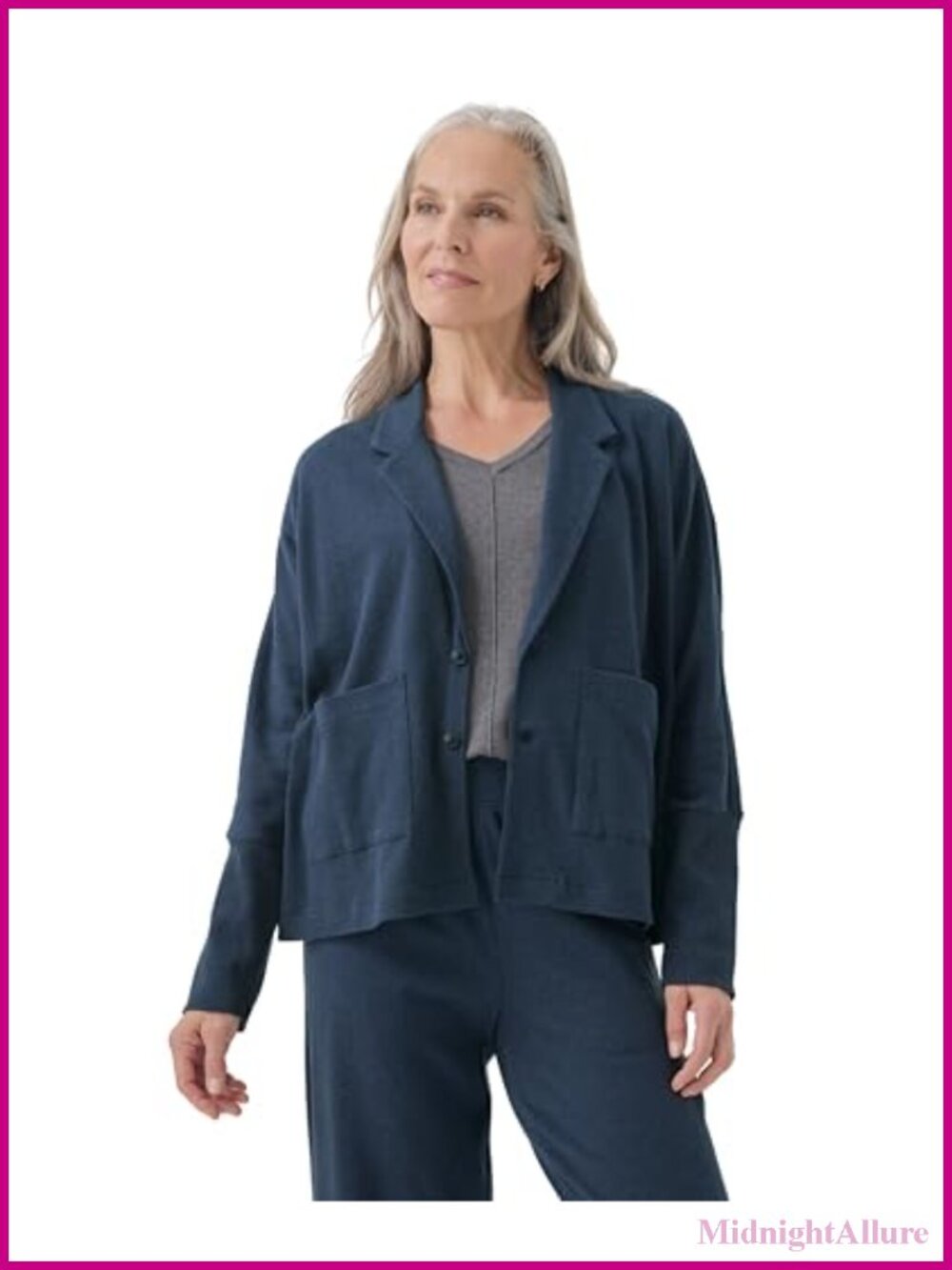 Organic Cotton Relaxed Blazer Notch Collar Long Sleeve Casual